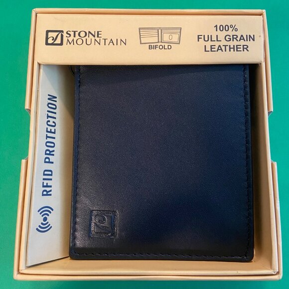 Stone Mountain ~ Men's Bifold Wallet ~ 100% Full Grain Leather ~ RFID ~ NWT - Picture 1 of 4